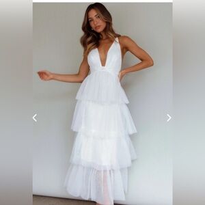 Angel Biba White Tiered Ruffled Maxi Dress